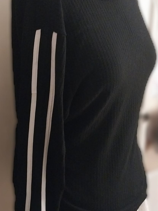 Tops - Black Long Sleeve Top with White Stripe Detail